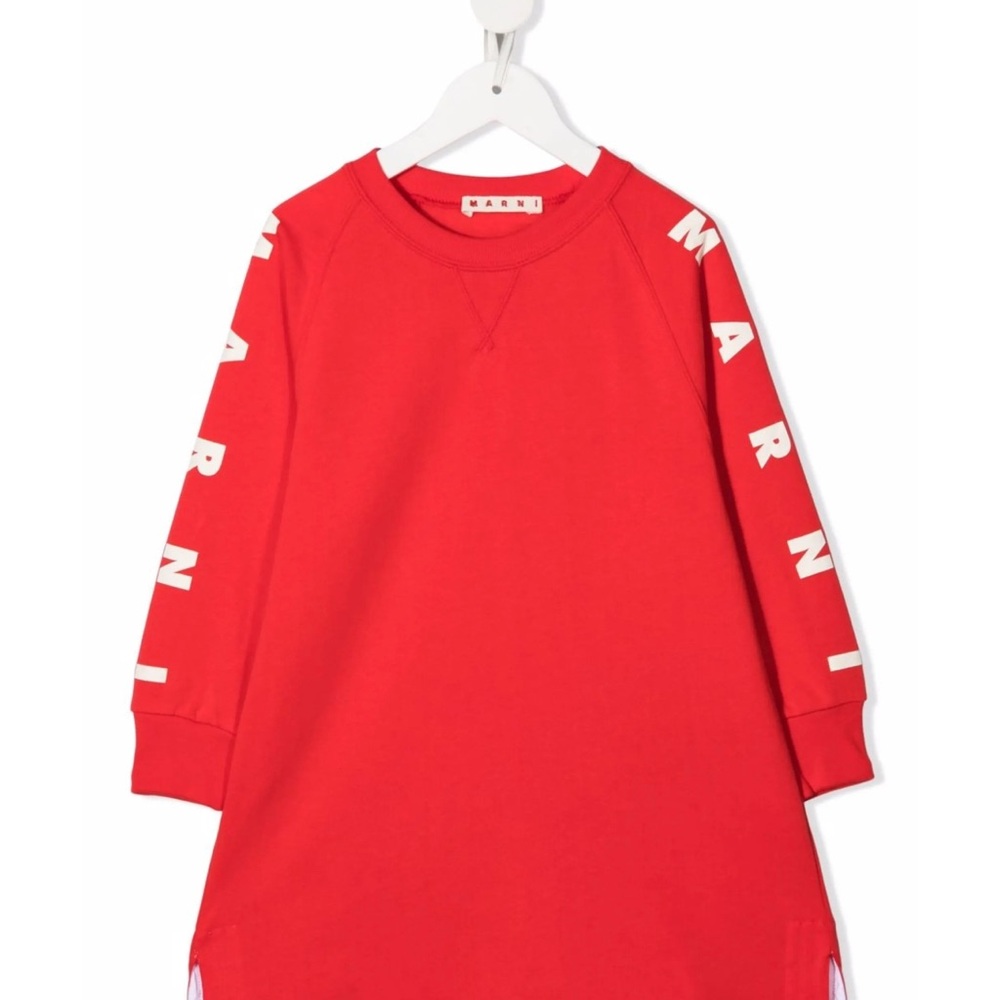 Marni Kids Red Sweatshirt with Logo Sleeves